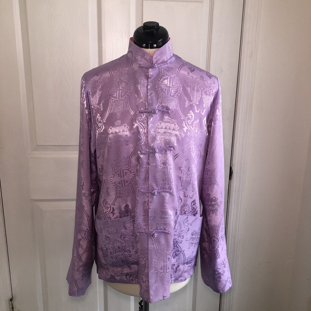 Vtg Tangzhuang Tang Jacket SZ LG Reversible Chinese brocade Satin Jacquard